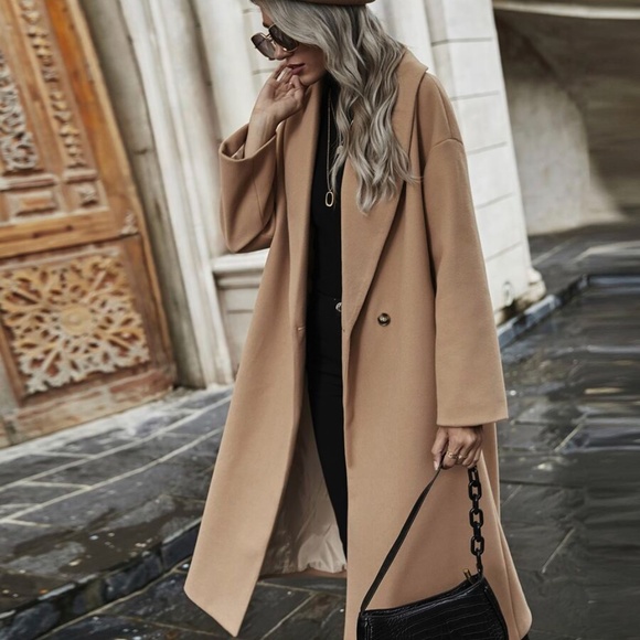 camel tan button long fall trench pea coat fall - Picture 7 of 7